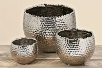 Pflanztopf Blumentopf ÜBertopf Steingut Silber 3Er Set