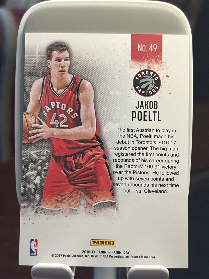 2016-17 Panini Day Jakob Poeltl SP Rookie /699 Canvas RC #49 Raptors Utah Utes - Image 3 of 3