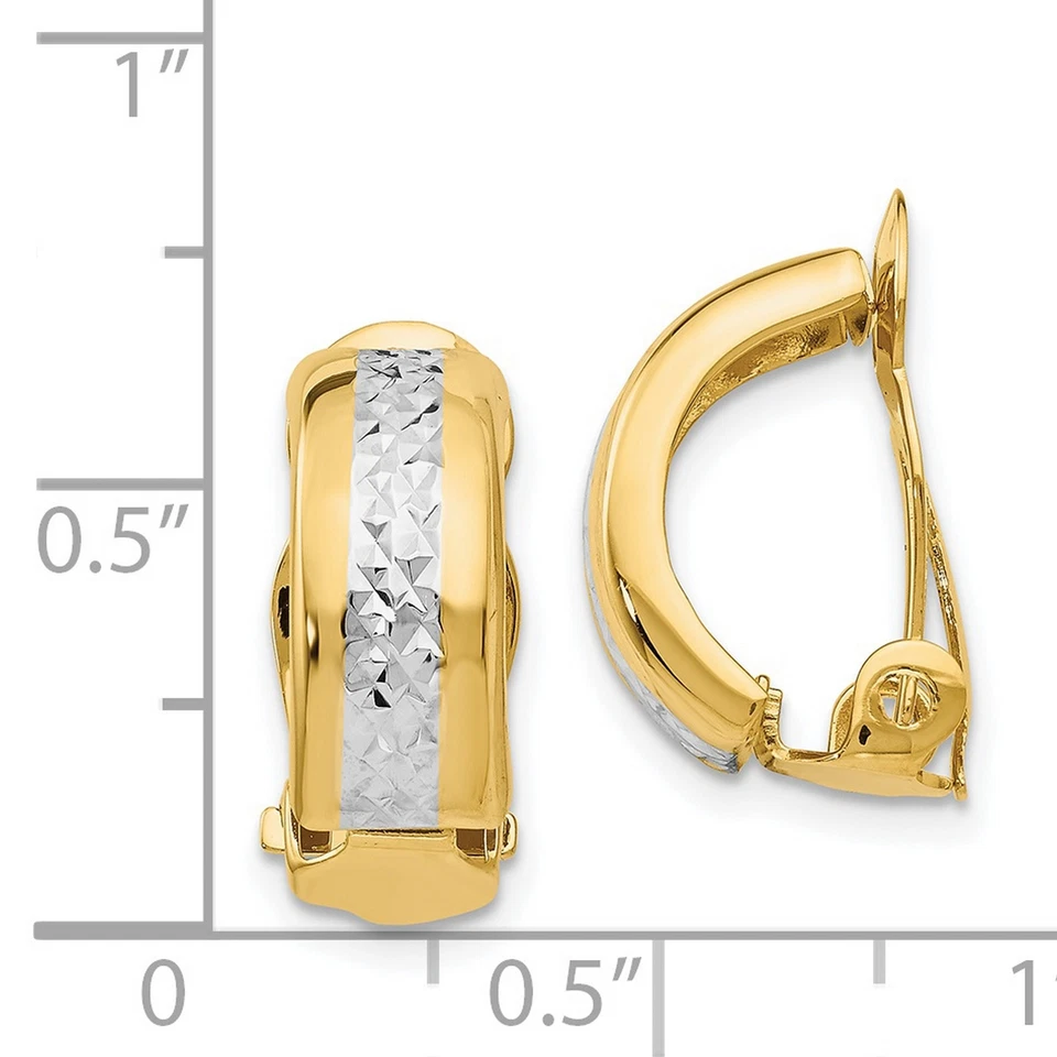 14k Two-Tone Gold Polished and Diamond-Cut Non-pierced Clip On Earrings - Image 4 of 4