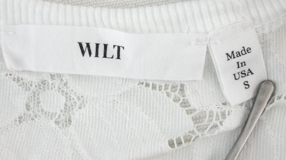 WILT белая блузка цветочный кружева кокетка футболка толстовка с длинным рукавом размер S - Изображение 4 из 4