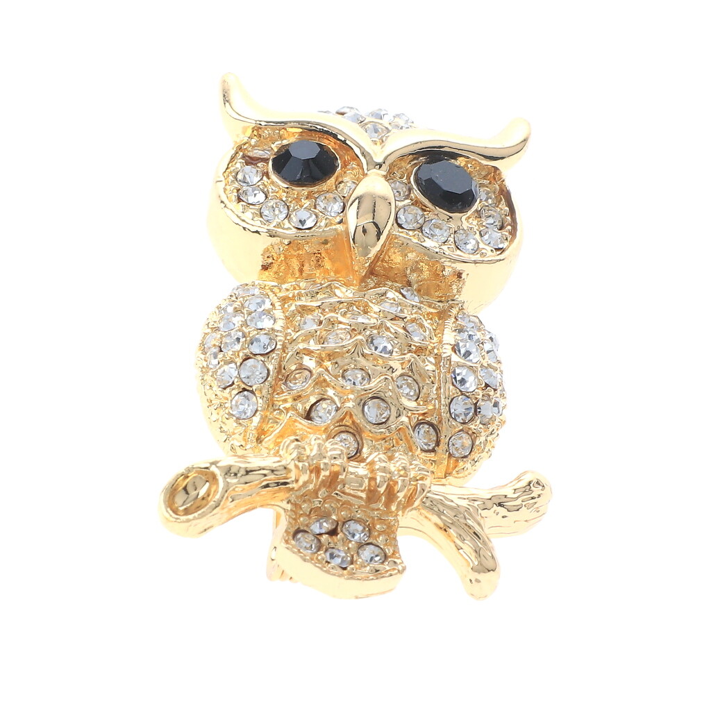 Gold Tone Metal Crystal Rhinestone Owl Brooch P1546-GCL