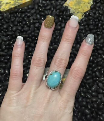 Southwest Sterling Silver Kenny Ray Signed Turquoise Ring~Blue Oval Size 7