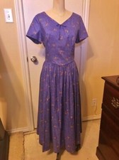 Vintage Laura Ashley Tea Length, Drop Waist Dress, SZ 14, Cotton, Deep Lilac+