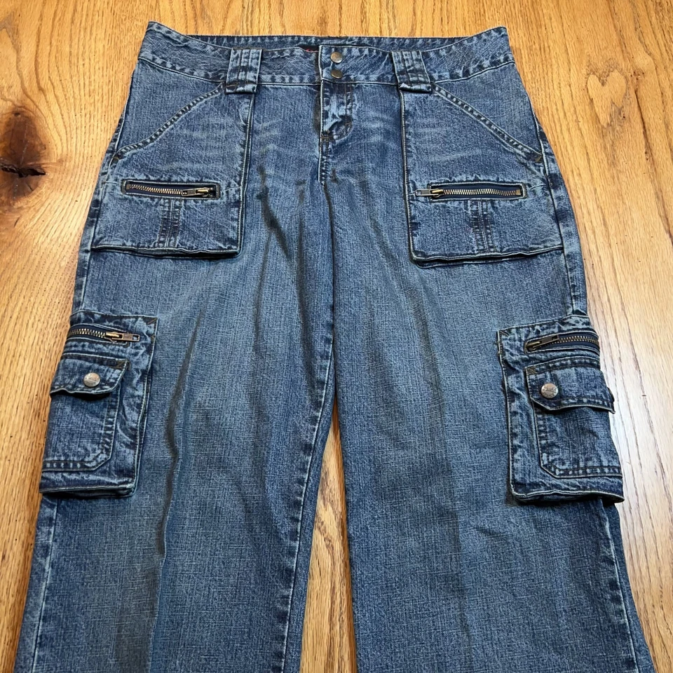 VINTAGE Y2K Mudd Jeans Size 13  Blue Denim Baggy Straight Buttons Zippers - Image 3 of 4