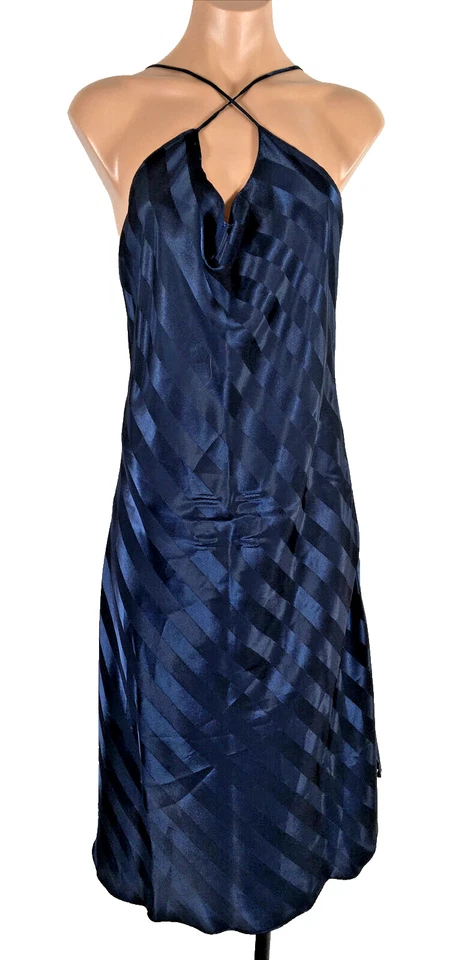 Cacique Vintage Camisón Azul Rayas 2 piezas Lencería Vestido Sin Mangas Bata Peignoir M Foto 3 de 4