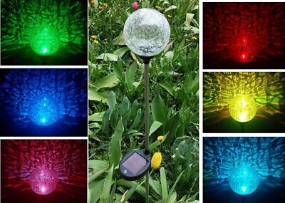 Solar Clear Crackle Glass Ball, Multi-Color Color Changing LED Light Garden
