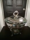 Vintage! Sterno Claw Footed Silver Plate Pyrex Chafing Warmer Dish , tarnished