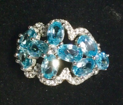 Colleen Lopez 7.01tcw Blue Zircon White Topaz Sterling Cluster Ring NIB Sz 6