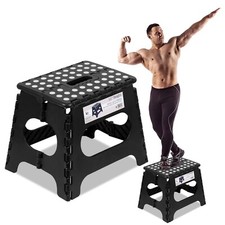 Spranster Super Strong Folding Step Stool Lightweight Foldable Sturdy 11" Black