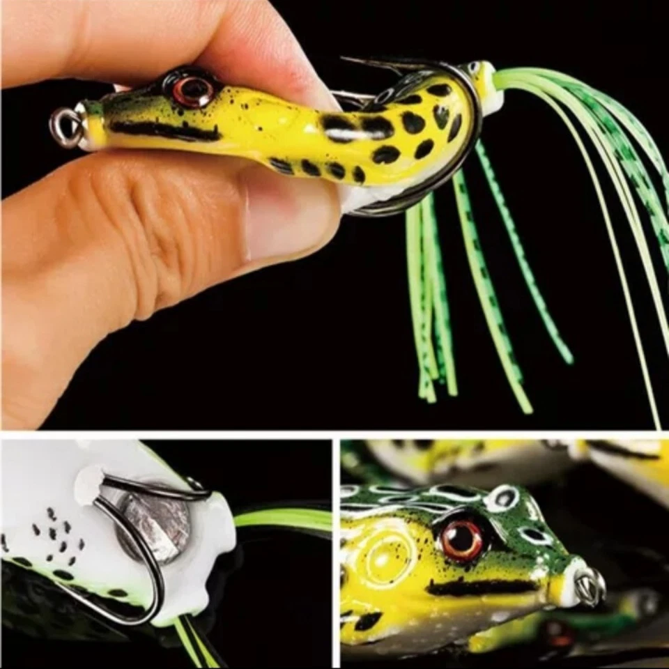 5x Señuelos de Pesca de Alta Calidad Rana Topwater Crankbait Ganchos Aparejos de Cebo de Lubina NUEVO Foto 2 de 4