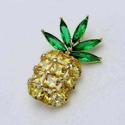 4 Ct Citrine & Diamond Antique Pineapple Pin With 14K Yellow Gold Finish Brooch