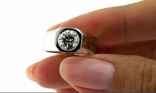 Men's Anniversary Ring In 935 Silver With Simulated 1.30CT Round White Sapphire