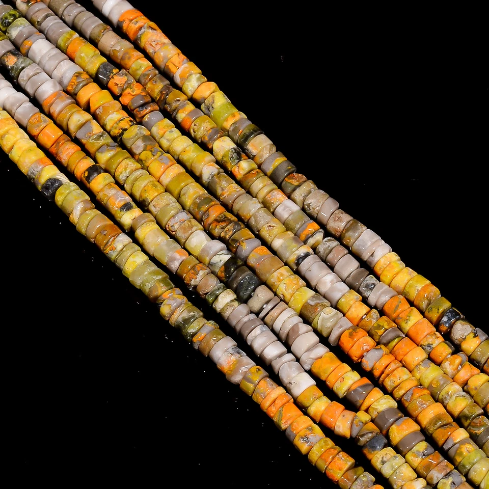 Cuentas lisas con forma de rondelle de piedras preciosas de jaspe abejorro 5X5X3 mm hilo 8" EB-348 Foto 2 de 2