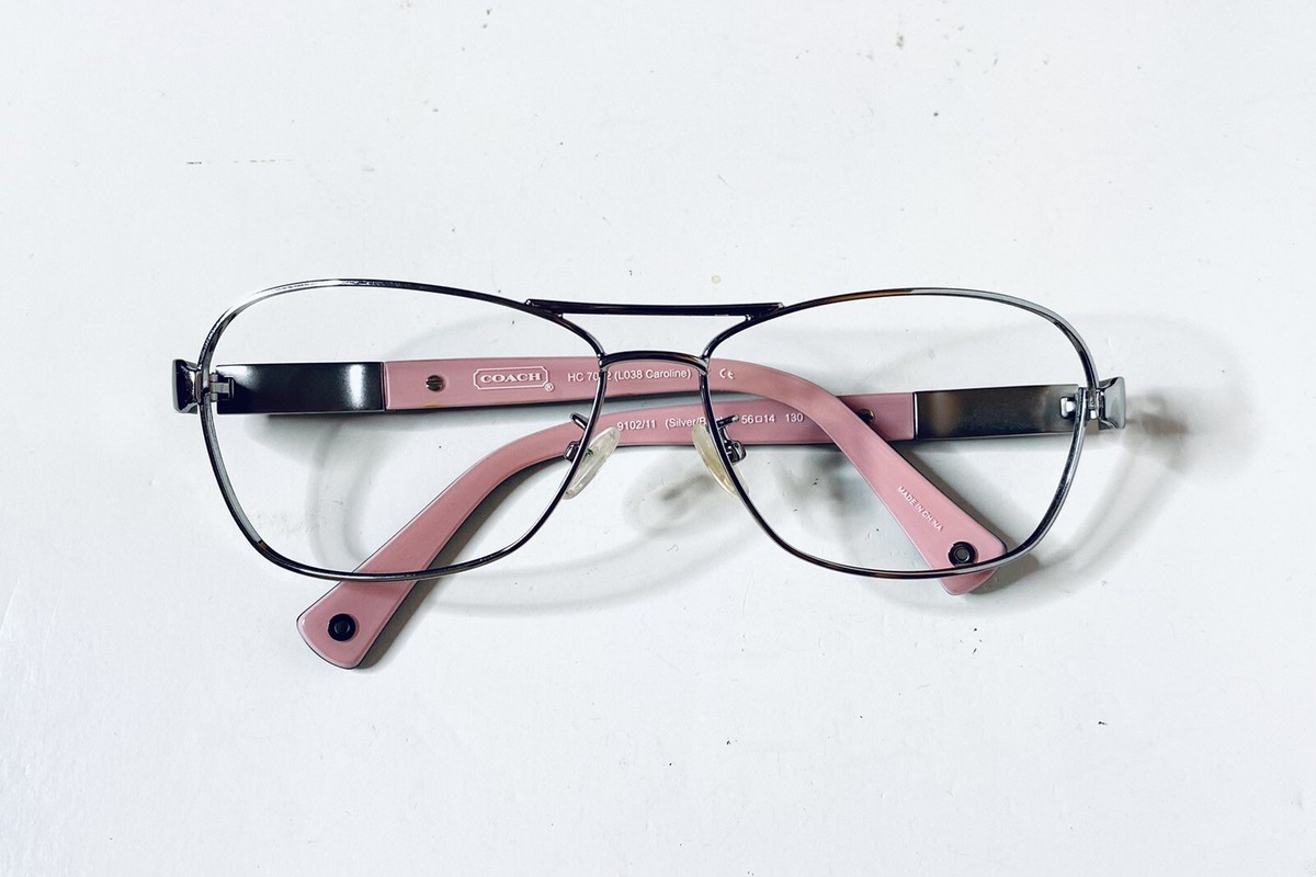 Coach HC7012 L038 Silver Aviator Sunglasses  Pink Temples **PRESCRIPTION** Lens Coach Sunglasses HC7012 L038 Caroline | Designer Frames Outlet main image 2