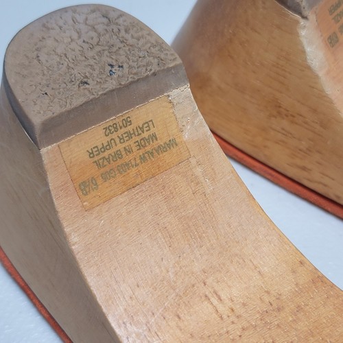 Ralph Lauren Sz 6.5 B Orange Leather Suede Wedge Maria Sandals - Picture 6 of 6