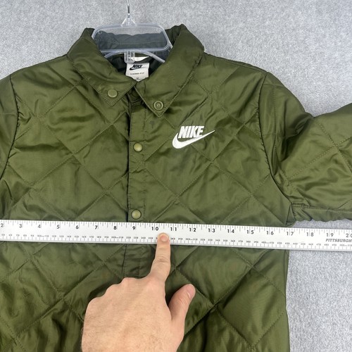 Nike Jacket Boys M Green Quilted Button Up NSW Baffled Therma Fit Lightweight - Picture 3 of 10