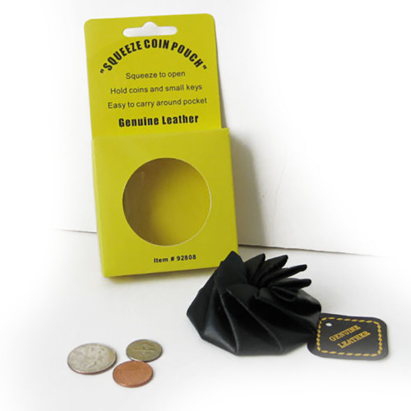 Black Genuine Leather Squeeze Open Men's Coin Purse Change Holder US SELLER