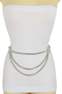 Women Silver Metal Chain Elegant Evening Fashion Belt Side  display picture 3