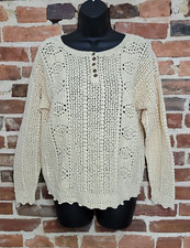 L.L. Bean Womens Sweater Vintage Golden Beige Linen  Cotton Crocheted Medium