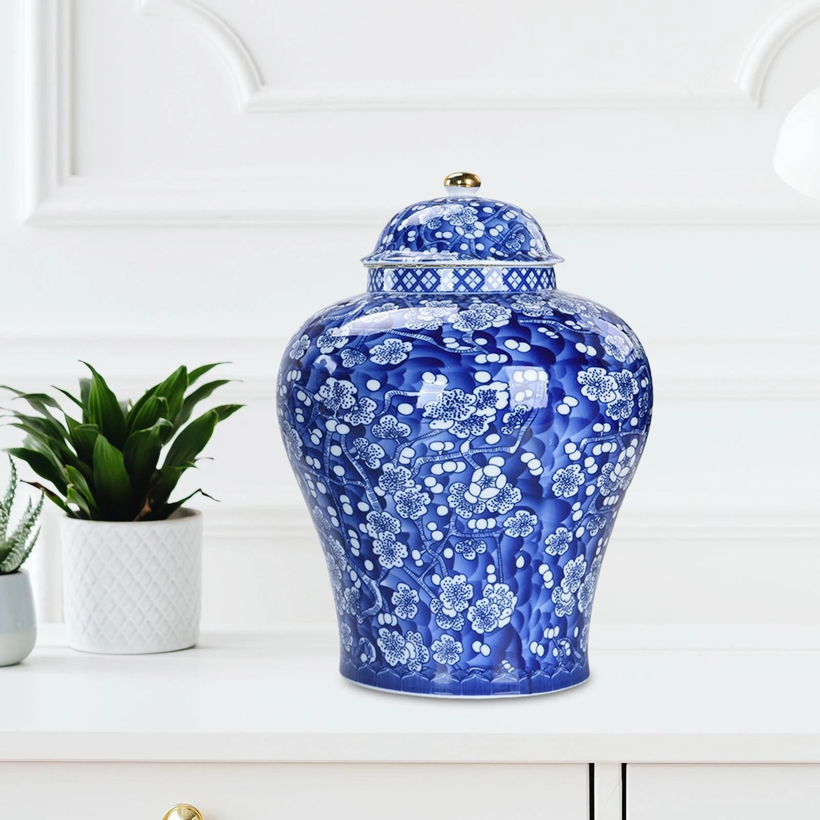 Plum Ceramic Bud Vase Ginger Jar with Lid Home Decor Multi Purpose Classical