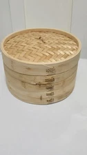 Bamboo Steamer 10 Inch 2 Tier Wooden Basket With Handle, Reusable Silicone Liner