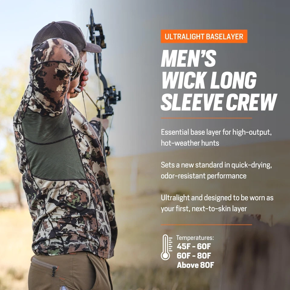 Men's Wick Long Sleeve Crew - Merino Wool Camo Hunting Base Layer, UV Protect... - Image 3 of 4