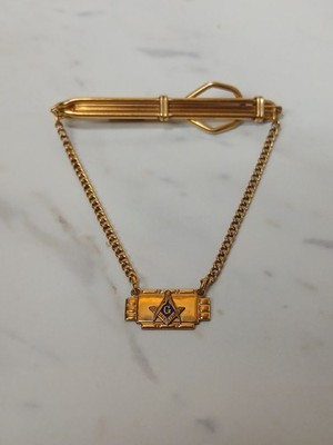 Vintage 12K GF Gold Filled Masonic Free Mason Tie Bar Clip