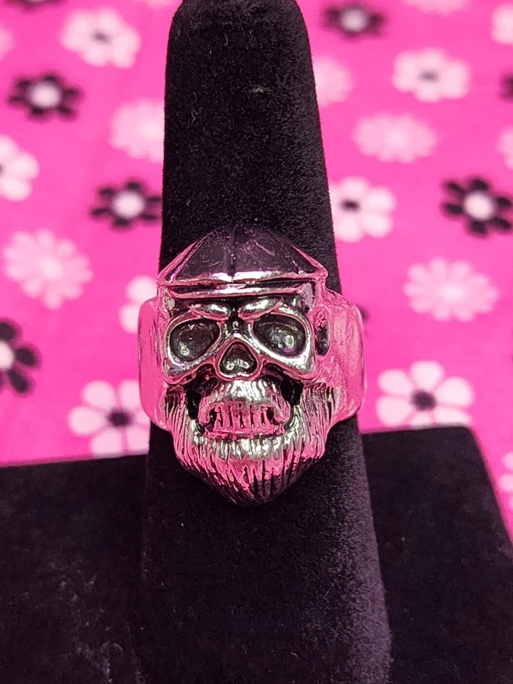 Череп бородатый кольцо размер 7,25 серебристого тона мотоциклиста панк гот-рок костюм смерти - Изображение 3 из 4
