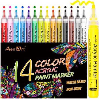 14 Colors Acrylic Paint Pens for Rock Wood Glass Fabric Ceramic Craft Marke