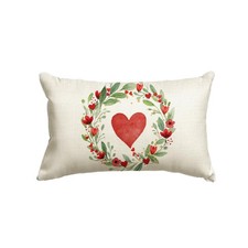 Valentines Day Love Heart Throw Pillow Cover, 12 x 20 Inch Leaves Flowers Gar...
