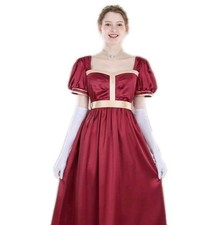 3-PC XL Red Satin Regency Ball Gown Renaissance Victorian Dress Costume Cosplay