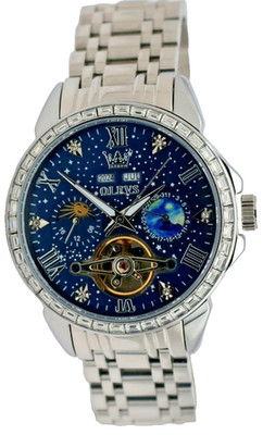 OLEVS Automatikuhr Herren Quarz Uhr 4mm Blau Silber Farben Datum Weltraum Optik