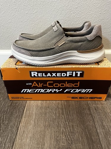 SKECHERS Hasting Vigo 205366 Taupe Relaxed Fit Sneaker Shoes Mens 12 Canvas NIB