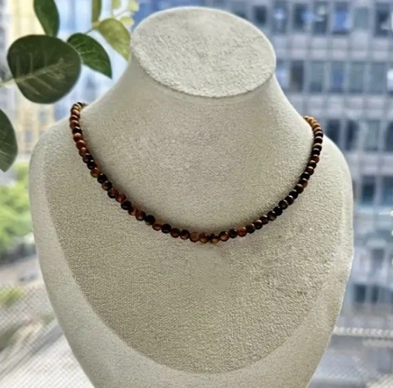 ✅ Tigerauge Edelstein Halskette 4mm Natur Stein Perlen Kette Damen Natural Boho✅ - Bild 4 von 4