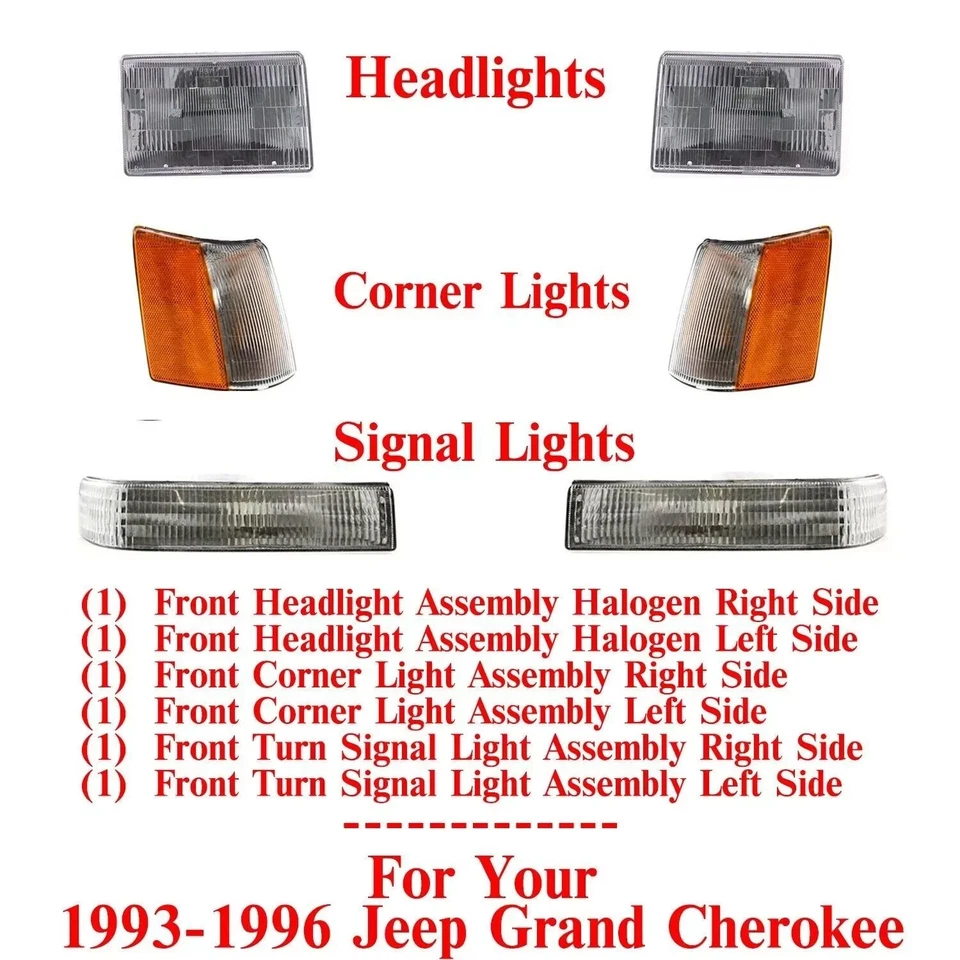 Conjunto de faros + luces de esquina y señalización para Jeep Grand Cherokee 1993-1996 Foto 2 de 4