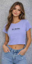 Camiseta corta Lee Denim talla 10 púrpura acanalada logotipo informal manga corta