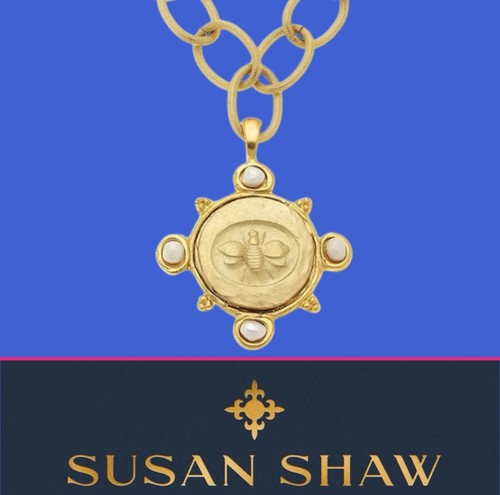 Susan Shaw Biene Perle Medaillon Anhänger Halskette Gold Schmuck 24k TPG - Bild 7 von 10