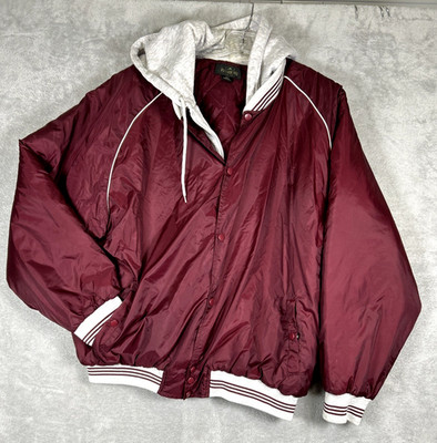 RedHead Men's Size XL-T Bomber Jacket Maroon Hooded Quilted Nylon Varsity Style
