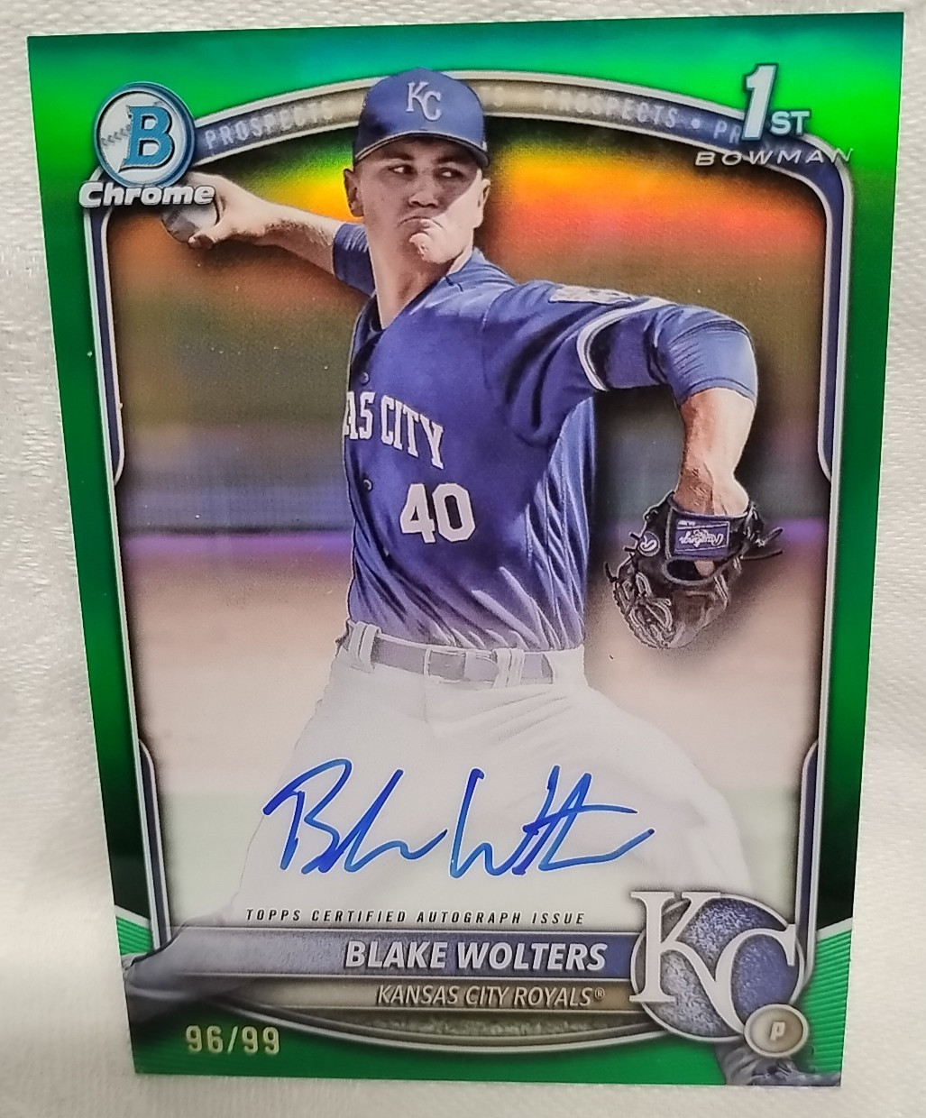 BLAKE WOLTERS 2025 BOWMAN CHROME ROOKIE AUTO GREEN REFRACTOR  /99 ROYALS CPA-BW