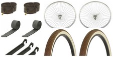 26" Chrome 144 Spoke Front and Coaster Wheel  two Tire Brown/Cream with tubes