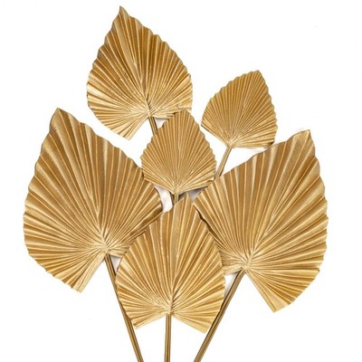 6 Pcs Pu Foam Artificial Golden Leaf Faux Palm Tropical Leaves Gold #10 