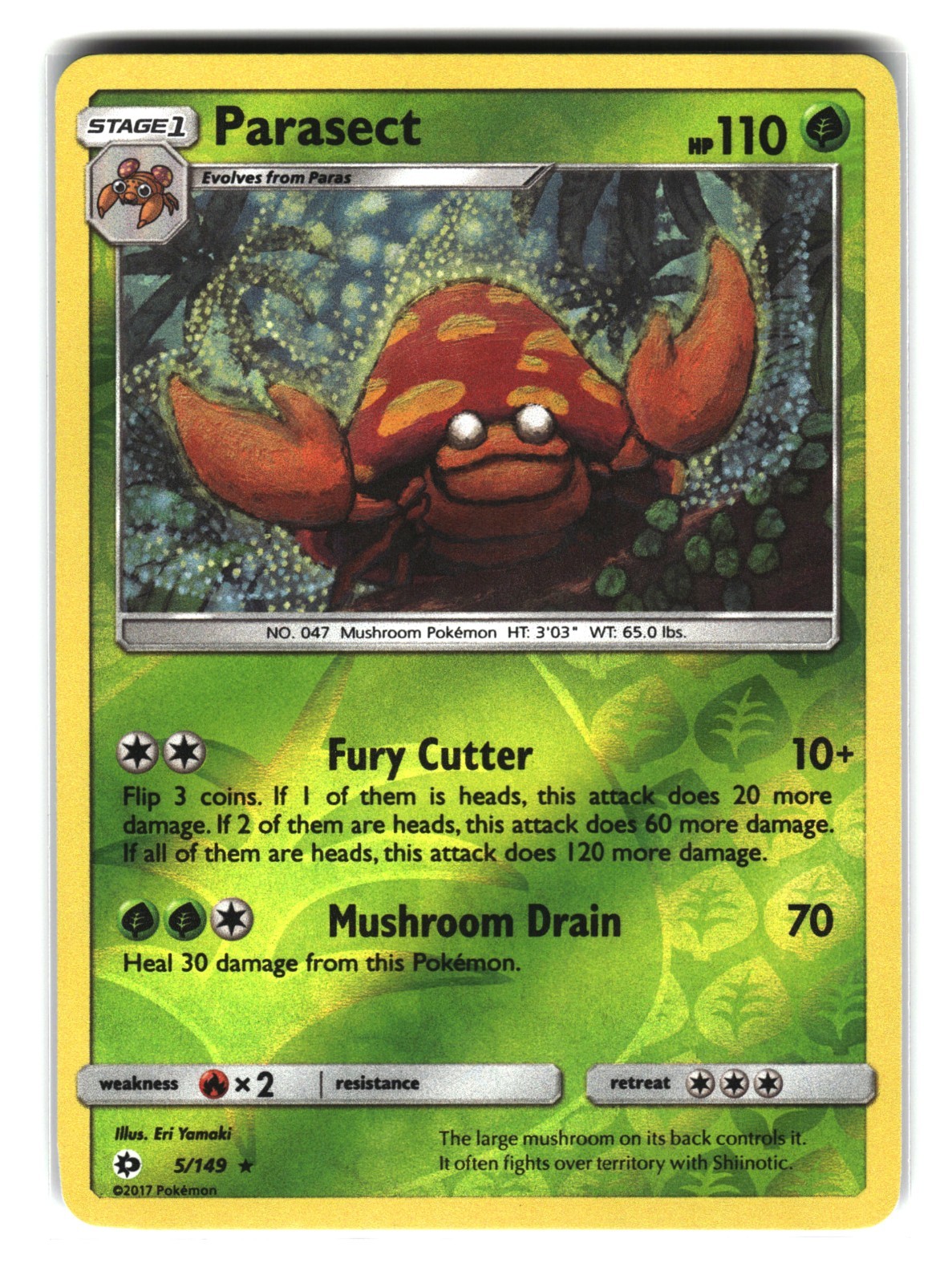 Parasect 5/149 Reverse Holo Sun & Moon Base Pokemon Card NM