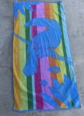 Vintage Body Towel Cecil Saydah Beach Towel Toucan Palm Tree Colorful 60 