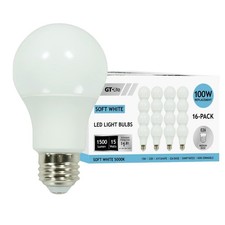 GT-Lite 16 Pack LED Light Bulbs,100 Watt Equivalent,15 Watt 5000K 1500LM A19 ...