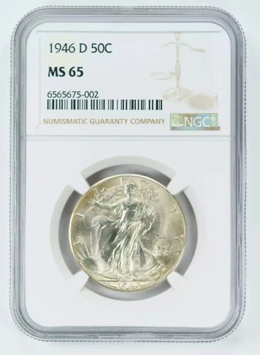 1946 D WALKING LIBERTY HALF DOLLAR 50C SILVER NGC MS 65 MINT STATE UNC (002)