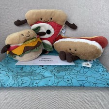 Jellycat Amuseables Burger, Pizza & Hot Dog Set of 3 Plush Toys NWT Authentic