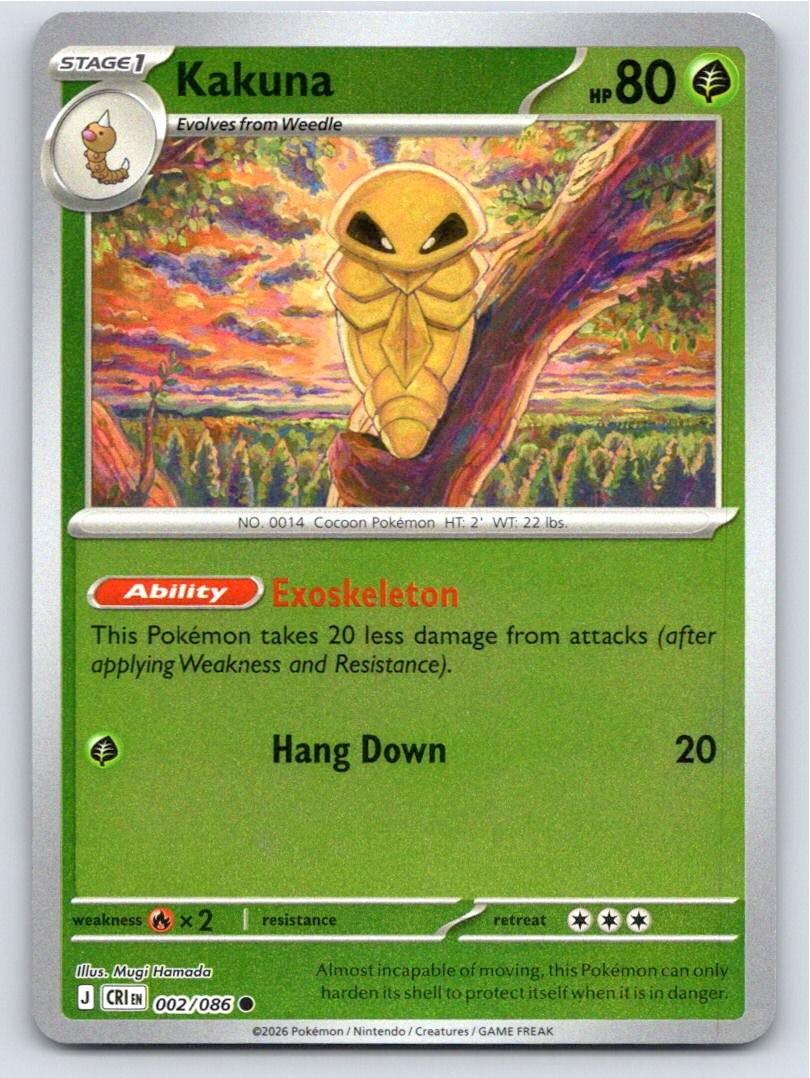2026 POKEMON KAKUNA CHAOS RISING 002/086 REVERSE HOLO COMMON NM A47555 FREE S&H