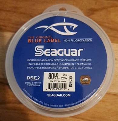 Seaguar Blue Label 80 lb Clear 100% Fluorocarbon Fishing Leader 25 yds