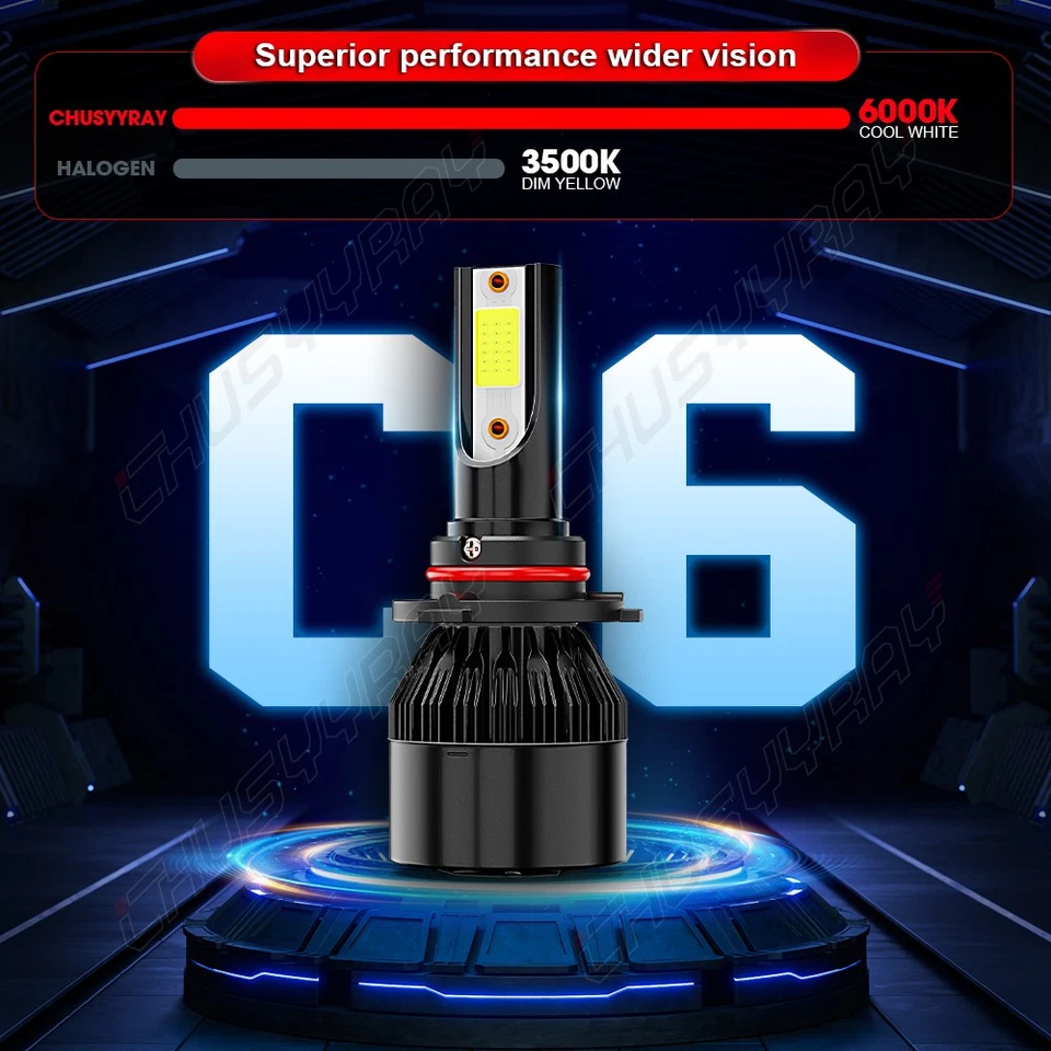 Kit combinado de bombilla de haz alto bajo 6000K LED para Buick Riviera 1988-1999 4 piezas Foto 4 de 4