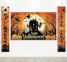 3 Piece 71  Halloween Decoration Porch Signs Door Banner Backdrop Outdoor Flag